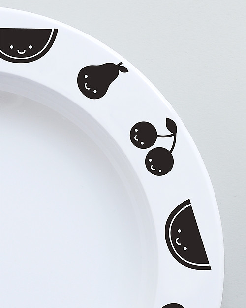 Buddy and Bear Plastic Plate, Fruit Friends, Black - 23 cm diameter, BPA free! Bowls & Plates