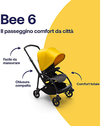 Bugaboo Bugaboo Bee 6 Pushchair From Birth to 4 Years - Black/Yellow - Top manoeuvrability Lights Strollers