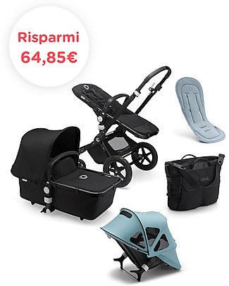 Bugaboo Bugaboo Cameleon 3 Plus Pushchair - Black Canopy - Breezy Breathable seat and Blue Canopy + Black Changing Bag Pushchairs
