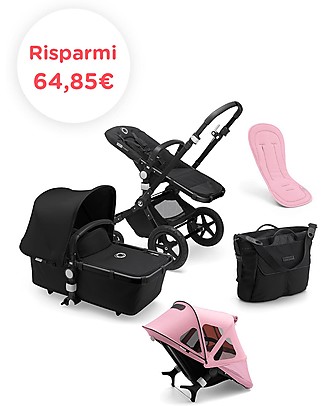 Bugaboo Bugaboo Cameleon 3 Plus Pushchair - Black Canopy - Breezy Breathable seat and Pink Canopy + Black Changing Bag Pushchairs