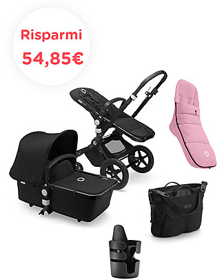Bugaboo Bugaboo Cameleon 3 Plus Pushchair with Seat and Carrycot - Black Canopy + Pink Sleeping Bag + Black Changing Bag and Drink Holder Pushchairs