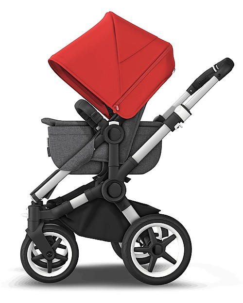 Bugaboo Bugaboo Donkey 3 Mono Aluminium Frame Grey Melange Textiles Red Canopy Converts in duo in 3 clicks unisex bambini