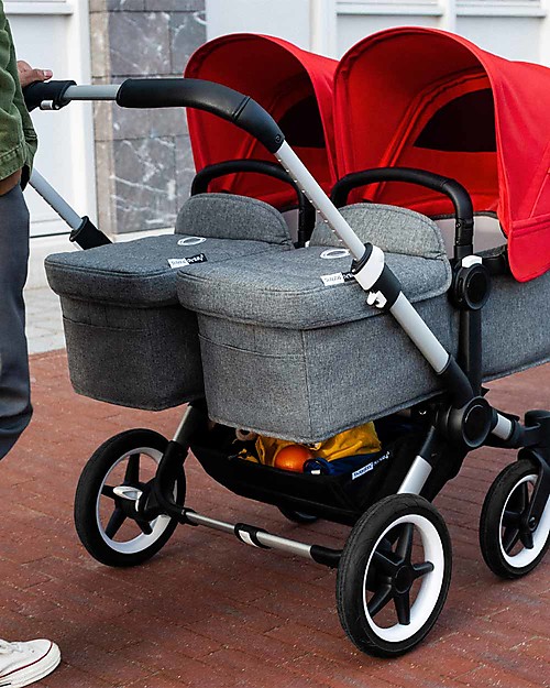 Bugaboo Bugaboo Donkey 3 Twin - Grey Mélange and Red - Converts in mono in 3 clicks! Double Pushchairs