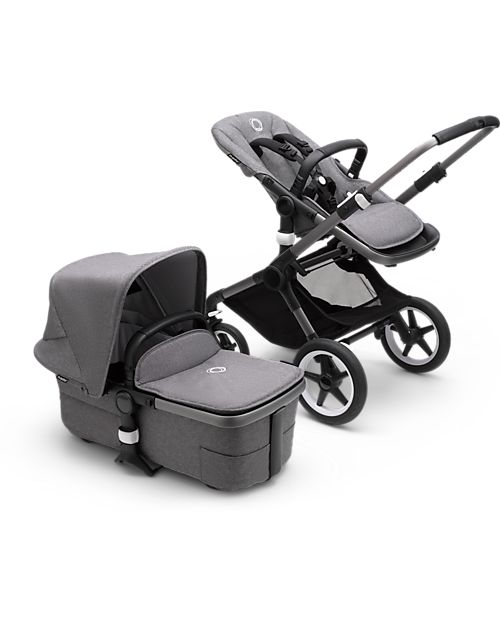 Bugaboo Bugaboo Fox 3 Complete - Pram and Stroller - Graphite Frame+  Grey Melange Textiles and Canopy Trio and Duo Strollers