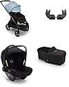 Bugaboo Dragonfly Trio - Stroller - Graphite Midnight Black Skyline Blue - Bassinet + Car Seat + Adapters - Black Midnight Black Trio and Duo Strollers