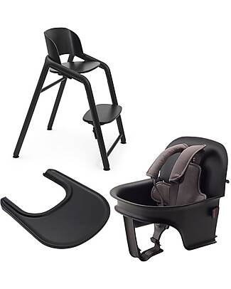 Bugaboo Giraffe Evolutionary Chair + Baby Set per Base Giraffe + Tray for Baby Set Giraffe - Black - FSC Beech Wood and Sustainable Bio Plastic High Chairs