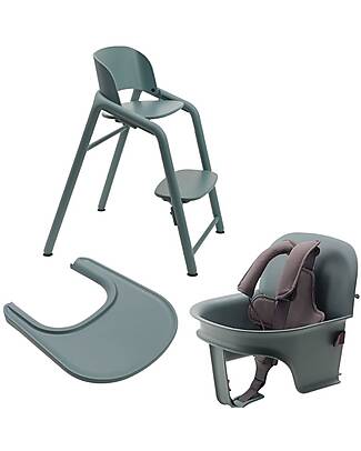 Bugaboo Giraffe Evolutionary Chair + Baby Set per Base Giraffe + Tray for Baby Set Giraffe - Blue - FSC Beech Wood and Sustainable Bio Plastic High Chairs