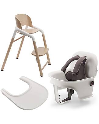 Bugaboo Giraffe Evolutionary Chair + Baby Set per Base Giraffe + Tray for Baby Set Giraffe- White - FSC Beech Wood and Sustainable Bio Plastic High Chairs