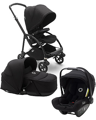 Bugaboo Trio Bee 6 Stroller Black with Carrycoat and Turtle Air Car Seat Black - Adapters Included! Trio and Duo Strollers