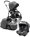 Bugaboo Trio Bee 6 Stroller Grey Melange with Carrycoat and Turtle Air Car Seat Grey Melange - Adapters Included! Trio and Duo Strollers