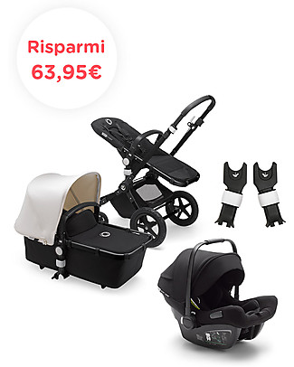 Bugaboo Trio Cameleon 3 Plus Stroller Fresh White and Turtle Air Car Seat Black - Adapters Included! Travel Systems
