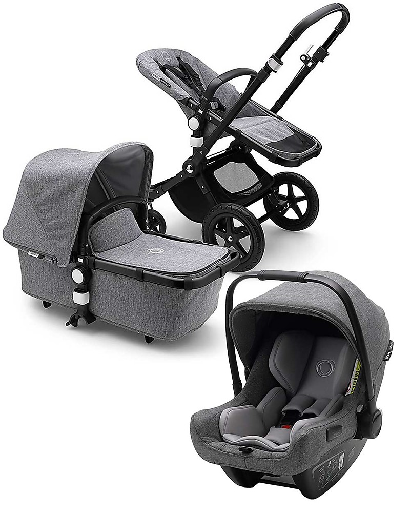 Bugaboo Trio Cameleon 3 Plus Stroller Grey Melange With Isofix Wingbase And Turtle Air Car Seat Grey Melange Adapters Included Unisex Bambini