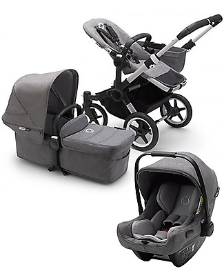 Bugaboo Trio Donkey 3 Stroller Grey Mélange with Carrycoat and Turtle Air Car Seat Grey Mélange Stroller Accessories