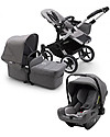 Bugaboo Trio Donkey 3 Stroller Grey Mélange with Carrycoat and Turtle Air Car Seat Grey Mélange  Trio and Duo Strollers