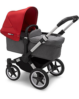 Bugaboo Trio Donkey 3 Stroller Grey Mélange with Red Canopy and Turtle Air Car Seat Grey Mélange Travel Systems