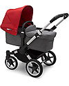 Bugaboo Trio Donkey 3 Stroller Grey Mélange with Red Canopy and Turtle Air Car Seat Grey Mélange  Trio and Duo Strollers