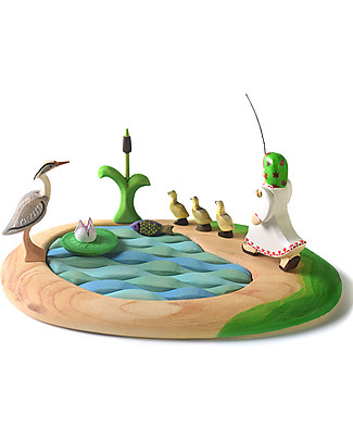 Bumbu Toys Grey Heron - Wood - 9 cm - Handmade Story Making Games