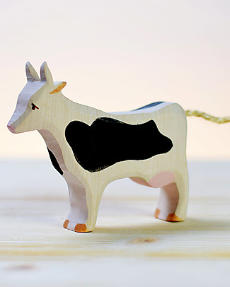 Bumbu Toys White and Black Cow - Legno - 10 cm - Handmade Wooden Animals