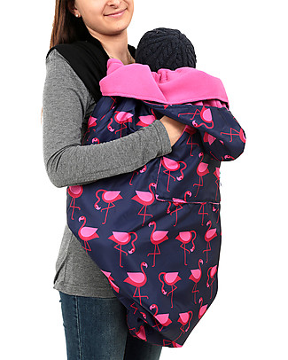 BundleBean Babywearing Fleece-lined all-weather cover Navy Flamingo Baby Slings