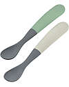 Béaba 2 Ergonomic 1st Age Spoons Set with Case - Silicone - Grey and Sage - Handy for Adults and Delicate for Children Cutlery