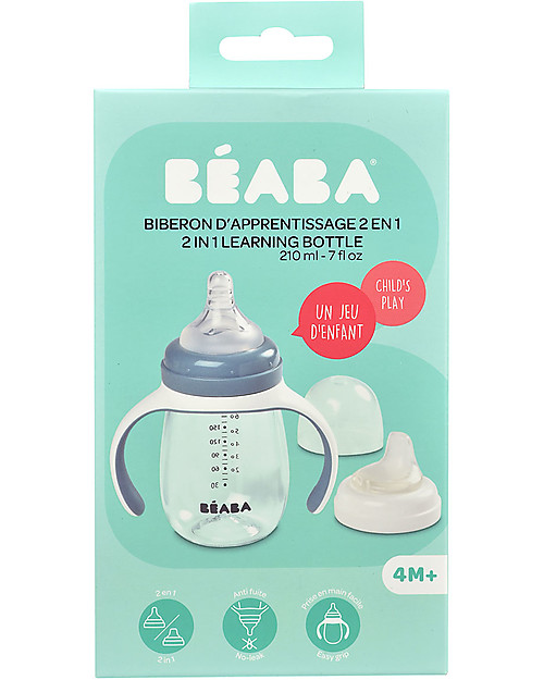 Béaba 2-in-1 Learning Cup - 210 ml - Windy Blue - Encourages Little Ones to Become Independent Baby Bottles