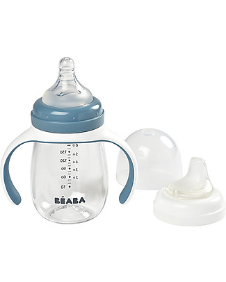 Béaba 2-in-1 Training Bottle - 210 ml - Blue - Encourages Little Ones to Become Independent Baby Bottles