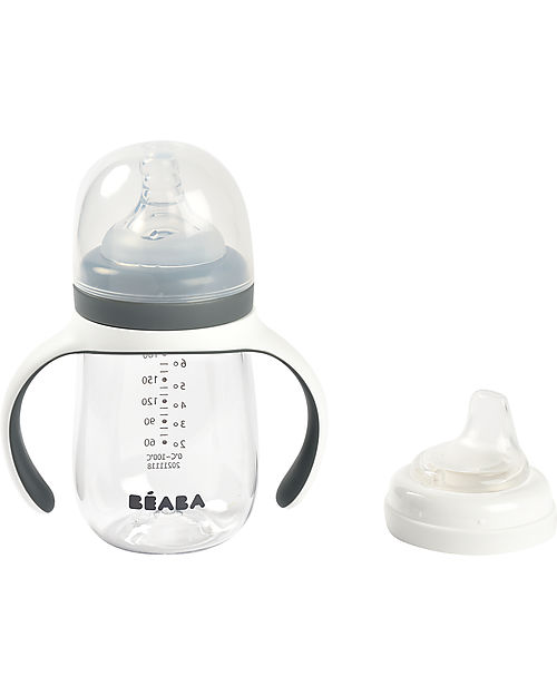Béaba 2-in-1 Training Bottle - 210 ml - Gris Minéral - Encourages Little Ones to Become Independent Baby Bottles