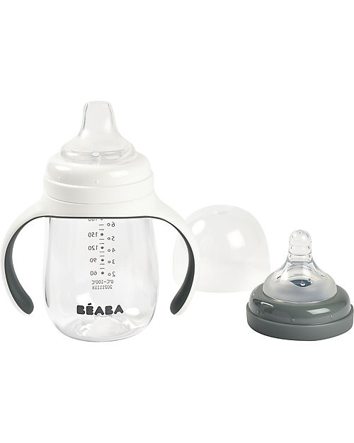 Béaba 2-in-1 Training Bottle - 210 ml - Gris Minéral - Encourages Little Ones to Become Independent Baby Bottles