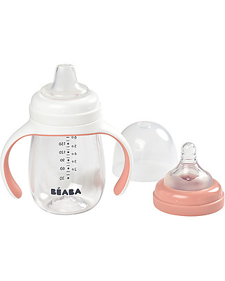 Béaba 2-in-1 Training Bottle - 210 ml - Pink - Encourages Little Ones to Become Independent Baby Bottles