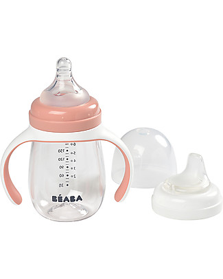 Béaba 2-in-1 Training Bottle - 210 ml - Pink - Encourages Little Ones to Become Independent Baby Bottles