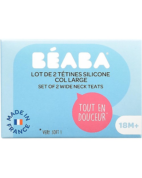 Béaba 2 Thick Flow Wide Neck Teats Set - Silicone - from 18 Months Teats