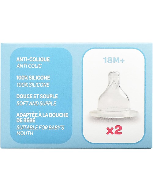 Béaba 2 Thick Flow Wide Neck Teats Set - Silicone - from 18 Months Teats