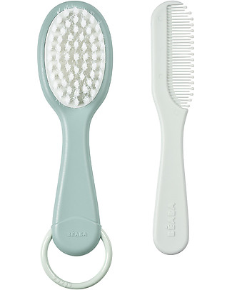 Béaba 2in1 Baby Brush + Comb - Green - Ideal for your Little One's Beauty Routine Kit Toilette Baby
