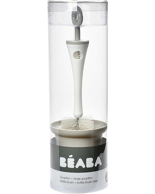 Béaba 2in1 Bottle and Accessories Brush with Tray - Grey - Keeps Kitchen Surfaces Dry Baby Bottles Accessories