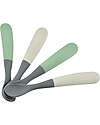 Béaba 4 Ergonomic 1st Age Spoons Set - Silicone - Grey and Sage - Handy for Adults and Delicate for Children Cutlery