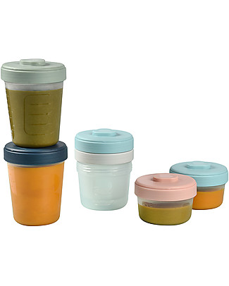 Béaba 6 Jars Set - 2x90 ml + 2x150 ml + 2x250 ml - Practical and Stackable Snack and Formula Containers