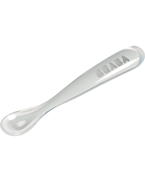 Béaba Ergonomic First Age Spoon - Silicone - Grey - Handy for Adults and Delicate for Children Cutlery