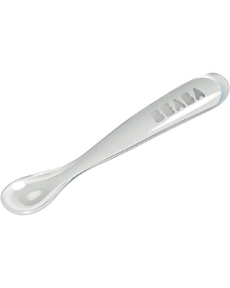 Béaba Ergonomic First Age Spoon - Silicone - Grey - Handy for Adults and Delicate for Children Cutlery