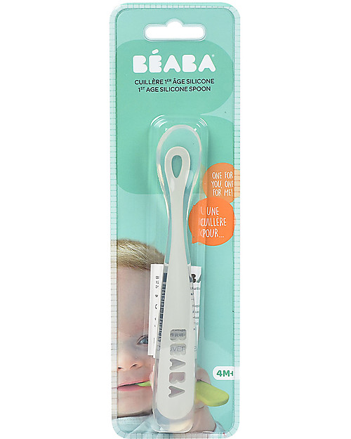 Béaba Ergonomic First Age Spoon - Silicone - Grey - Handy for Adults and Delicate for Children Cutlery