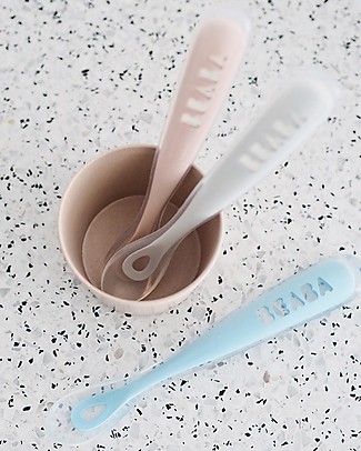 Béaba Ergonomic First Age Spoon - Silicone - Rosa - Handy for Adults and Delicate for Children Spoons, Cutlery & Chopsticks