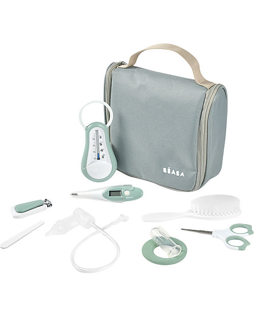 Béaba Filled Hanging Beauty Case - Sage Green - Everything You Need Always at Hand Kit Toilette Baby