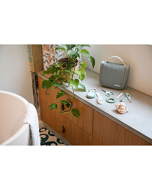 Béaba Filled Hanging Beauty Case - Sage Green - Everything You Need Always at Hand Kit Toilette Baby