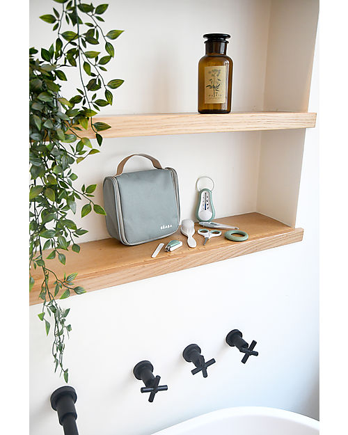 Béaba Filled Hanging Beauty Case - Sage Green - Everything You Need Always at Hand Kit Toilette Baby