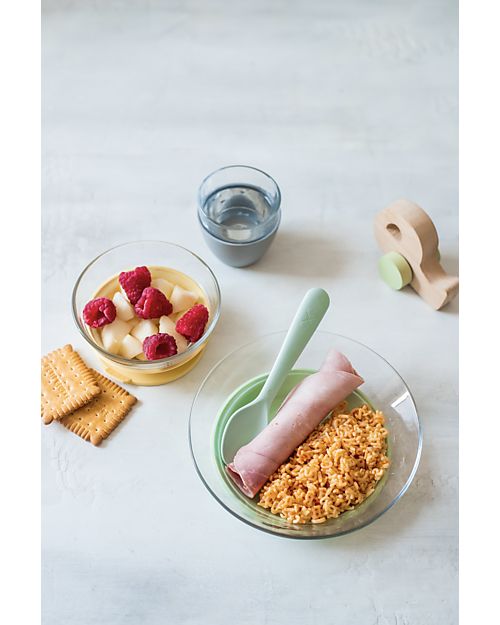 Béaba Glass Meal Set with Suction - Plate + Bowl + Glass - Yellow - Made in France Meal Sets