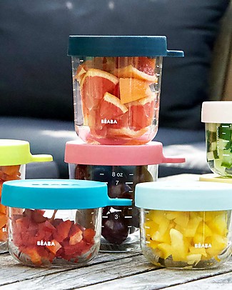 Béaba Graduated High Quality Glass Container for Food with Hermetic Cap - Blue - 250 ml Glass Food Containers