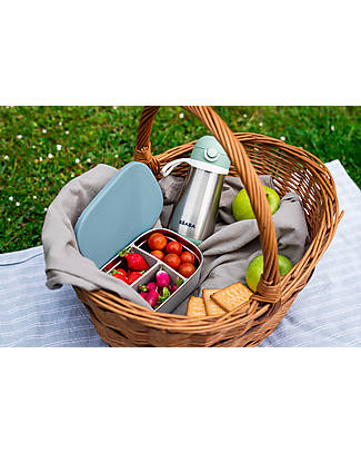 Béaba Lunch Box With Dividers - Velvet Grey and Baltic Blue - Stainless Steel Food Containers