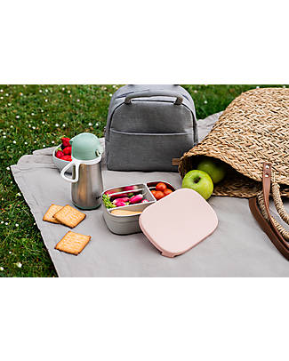 Béaba Lunch Box With Dividers- Velvet Grey and Dusty Rose - Stainless Steel Food Containers