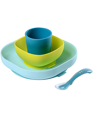 Béaba Meal Set - 4 pcs - Silicone - Blue Meal Sets