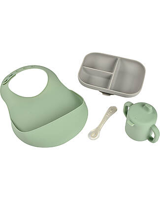 Béaba Meal Set - 4 pcs - Silicone - Green and Grey Meal Sets
