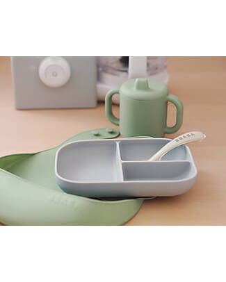 Béaba Meal Set - 4 pcs - Silicone - Green and Grey Meal Sets